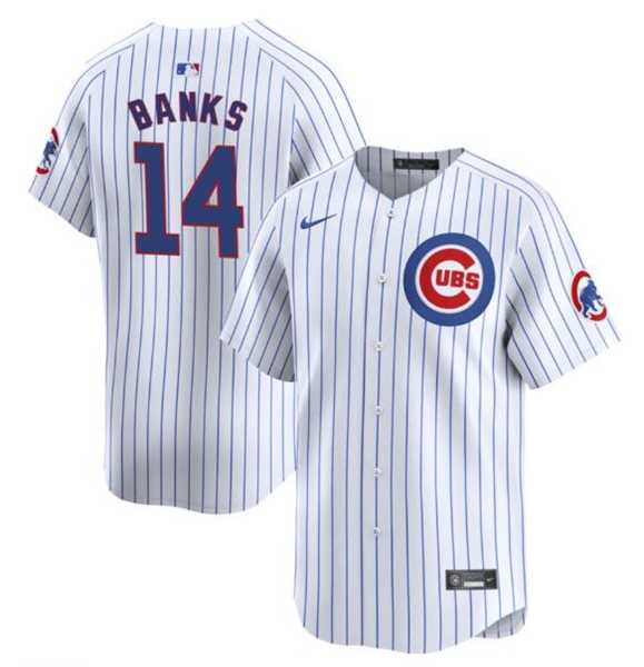 Mens Chicago Cubs #14 Ernie Banks White Cool Base Stitched Baseball Jersey Dzhi